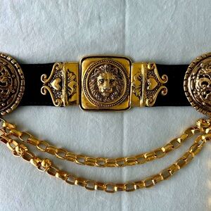 Cache Belt - Size M - Versace Inspired Vintage Brass/Black Suede